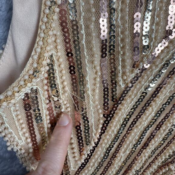 Women’s Dress L Gold‎ Beaded Flapper Fringe 20s Inspired Artsy Boho Gatsby Party - Picture 9 of 11